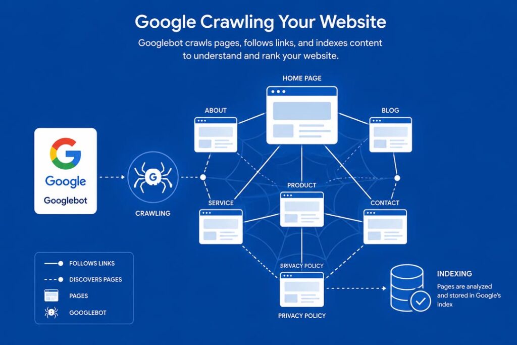 Google crawling and indexing website process diagram