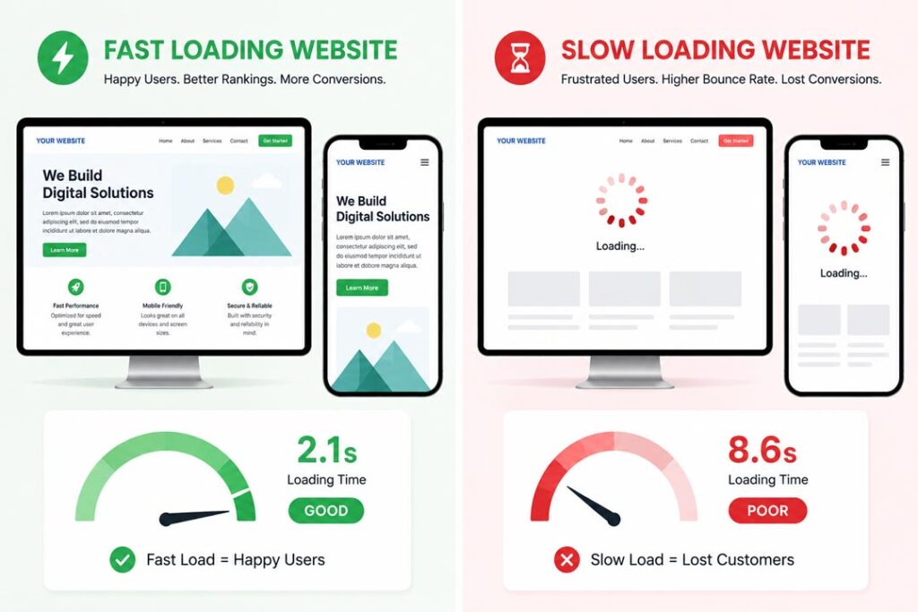 fast loading website vs slow loading website page speed comparison