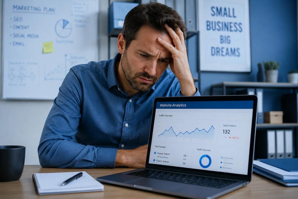 small business owner frustrated website not ranking on Google